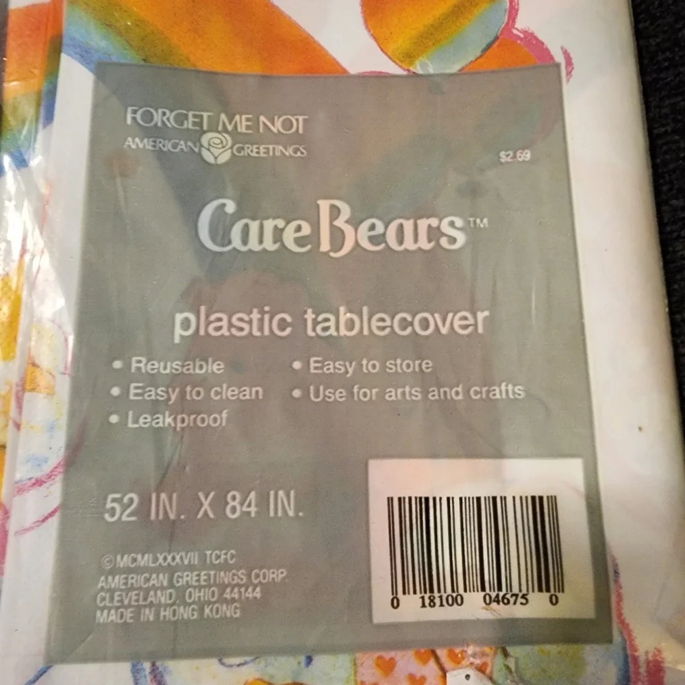 VINTAGE 80's Care Bears Plastic Tablecloth‎ Birthday Party Rainbow 54
